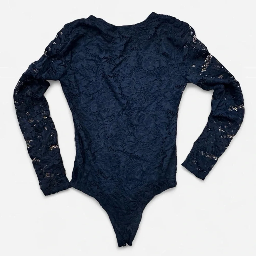 Forever 21 Black Lace Long Sleeve Bodysuit Size Small Gothcore Minimalist - Picture 4 of 10